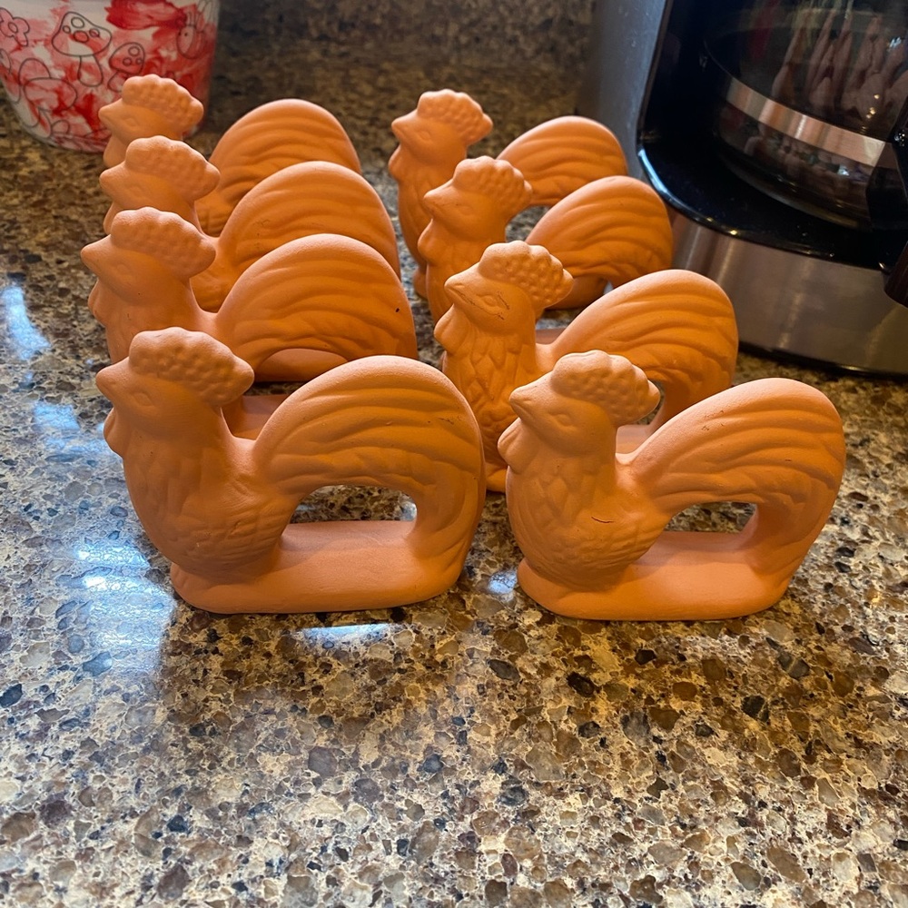 Terracotta Rooster Napkin Holders Set